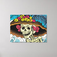 Sugar Skull Lady in Floral Sun Hat Pop Art Graphic