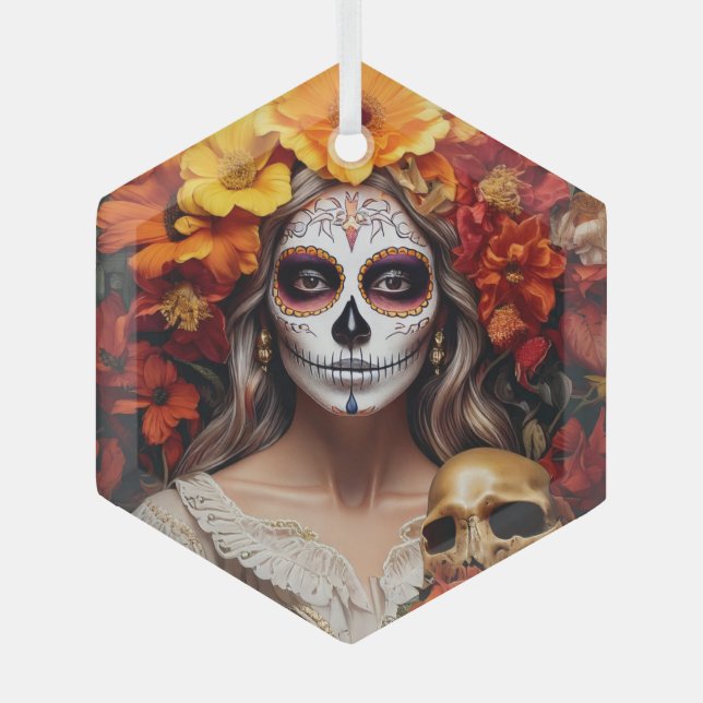 Sugar Skull Lady Ornament (Front)