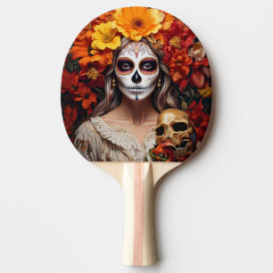 Sugar Skull Lady Ping Pong Paddle
