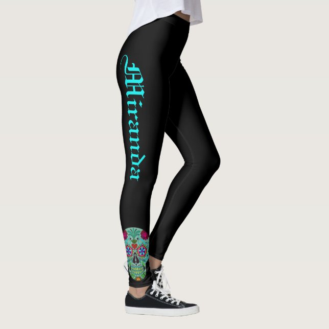 Sugar Skull Leggings Black Day of the Dead Pants (Right)