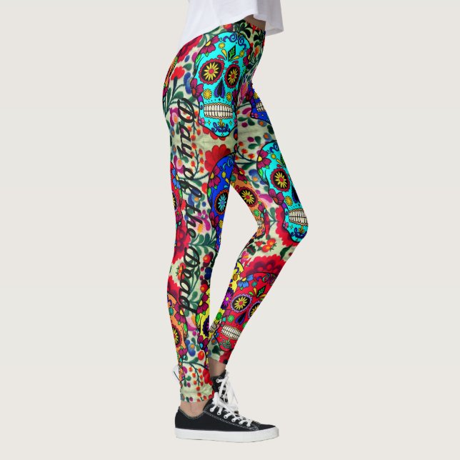 Sugar Skull Leggings Day Of The Dead Yoga Pants (Right)