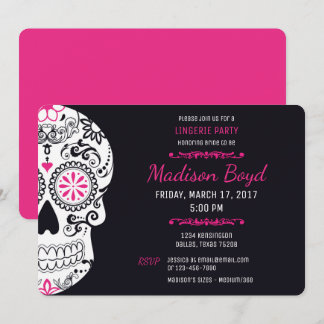 Sugar Skull Lingerie Party Hot Pink & Black Invite