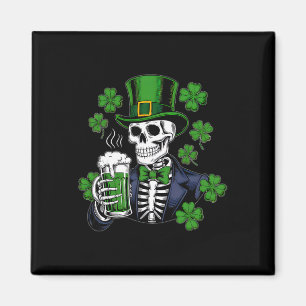 Sugar Skull Lucky Shamrock Beer Drinking St Patric Magnet