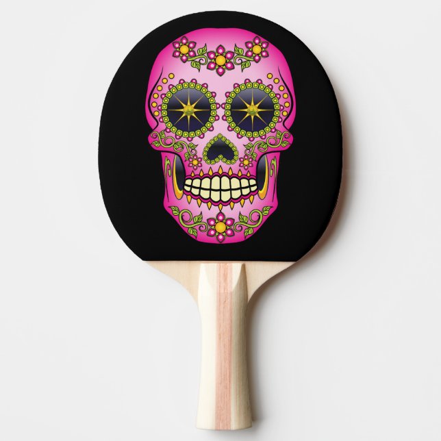 Sugar Skull Magenta Floral Ping Pong Paddle (Front)