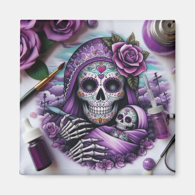 Sugar Skull Mama and Baby Magnet (Front)