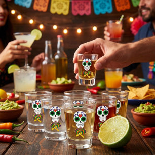 Sugar Skull & Maracas Día de Muertos Party Shot Glass