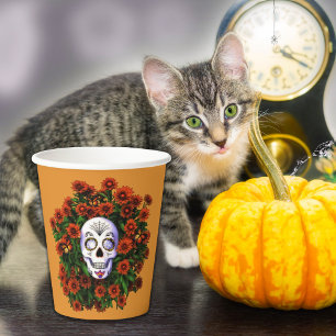 Sugar Skull Marigold Dia de Los Muertos Halloween Paper Cups