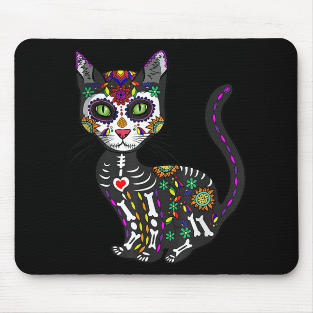 Sugar Skull Mexican Cat Halloween Day Of The Dead Mouse Pad (Front)