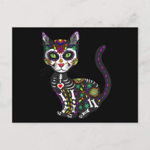 Sugar Skull Mexican Cat Halloween Day Of The Dead Postcard