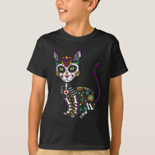 Sugar Skull Mexican Cat Halloween Day Of The Dead T-Shirt