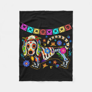 Sugar Skull Mexican Dachshund Bone Halloween Day O Fleece Blanket
