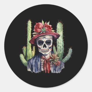 Sugar Skull Mexican Flag Cinco De Mayo Dia De Los  Classic Round Sticker