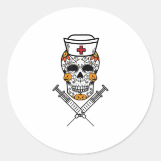 Sugar Skull Mexican Nurse RN Costume Cool Hallo Classic Round Sticker