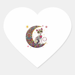 Sugar Skull Moon Cat Día De Los Muertos Skull Hall Heart Sticker