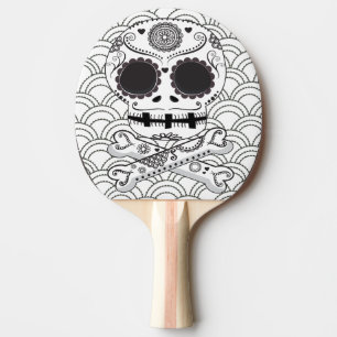 Sugar Skull n Crossbones Black & White Ping Pong Paddle