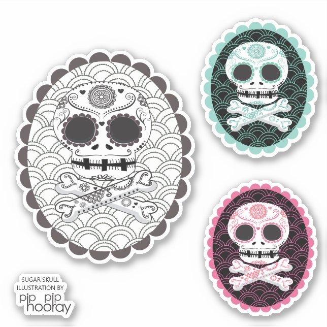 Sugar Skull n Crossbones Day Dead Cameo Tattoo Cut (Front)