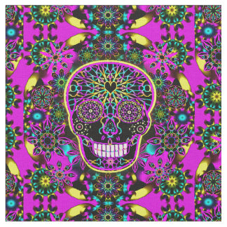 Sugar Skull Neon Pink Fabric