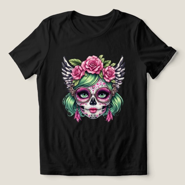 Sugar Skull Nerd Big Glasses Floral Crown Tri-Blend Shirt (Design Front)