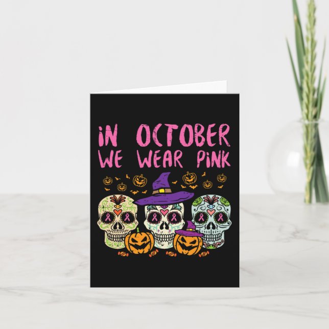 Sugar Skull October Pink Breast Cancer Awareness H Card (Front)