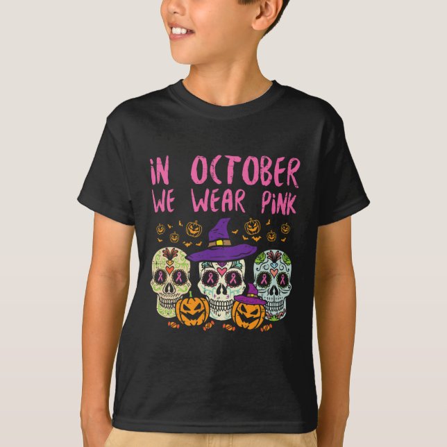 Sugar Skull October Pink Breast Cancer Awareness H T-Shirt (Front)
