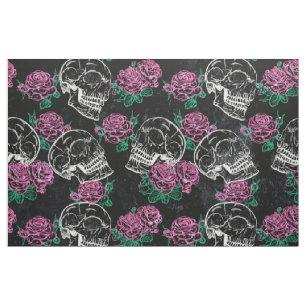 Sugar Skull Ombre Roses   Funky Pastel Grunge Glam Fabric