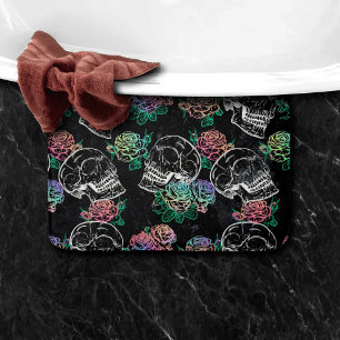 Sugar Skull Ombre Roses   Girly Pastel Grunge Glam Bath Mat