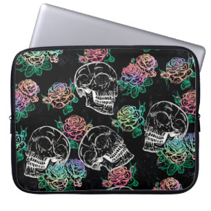 Sugar Skull Ombre Roses   Girly Pastel Grunge Glam Laptop Sleeve