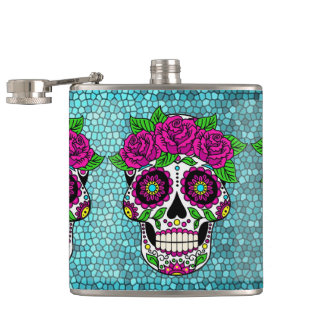 Sugar Skull on Glitter Background Day of the Dead  Hip Flask