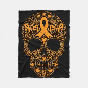 Sugar Skull Orange Ribbon Leukaemia Cancer Awarene Fleece Blanket