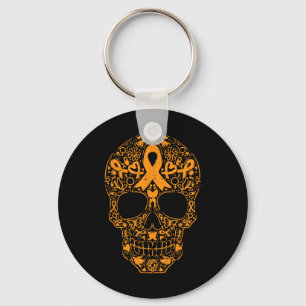 Sugar Skull Orange Ribbon Leukaemia Cancer Awarene Key Ring