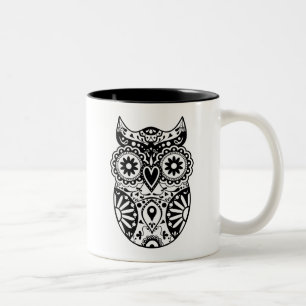 Sugar Skull Owl Black & White Two-Tone Coffee Mug