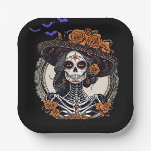 Sugar Skull Paper Plates - Día de Muertos