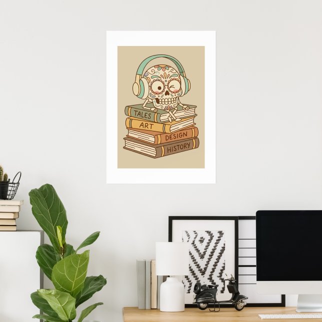Sugar Skull Passionate About Reading Poster (Home Office)
