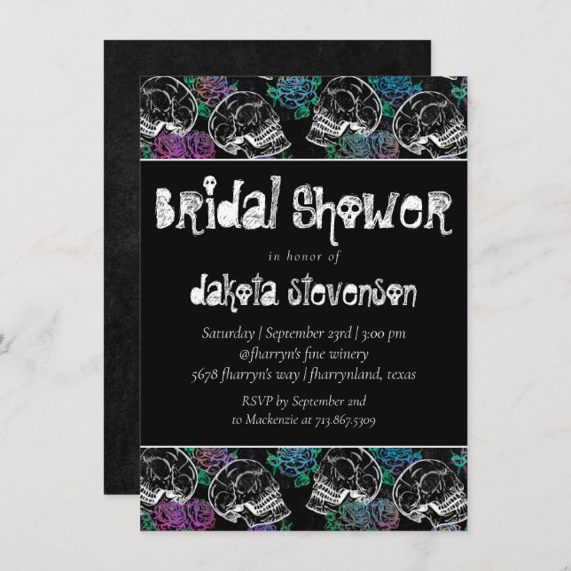 Sugar Skull Pastel Roses | Ombre Bridal Shower Invitation (Front/Back)
