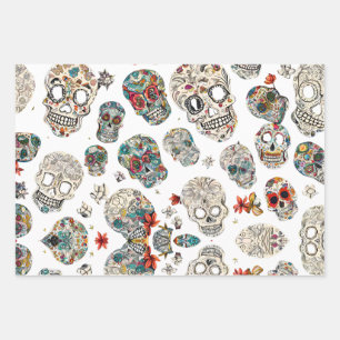 Sugar skull patterns wrapping Sheet Set of 3