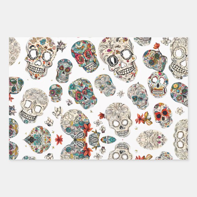 Sugar skull patterns wrapping Sheet Set of 3 (Front 3)