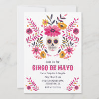 Sugar Skull Pink Folk Flowers Cinco de Mayo Fiesta
