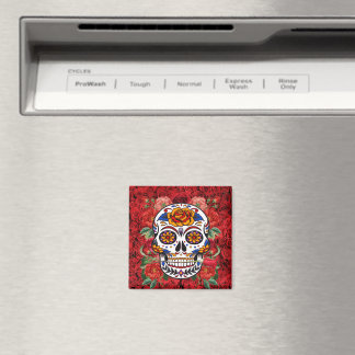 Sugar Skull Pink Red Roses Holidays Kitchen Magnet