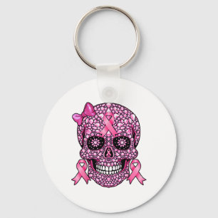 Sugar Skull Pink Ribbon Breast Cancer Awareness Gi Key Ring