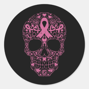 Sugar Skull Pink Ribbon Calavera Breast Cancer Awa Classic Round Sticker
