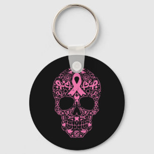 Sugar Skull Pink Ribbon Calavera Breast Cancer Awa Key Ring