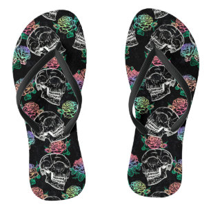 Sugar Skull Pink Roses   Girly Gothic Grunge Glam Jandals