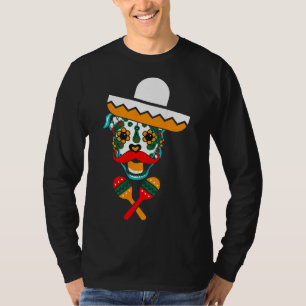 Sugar Skull Pitbull Sombrero Moustache Maracas Coo T-Shirt