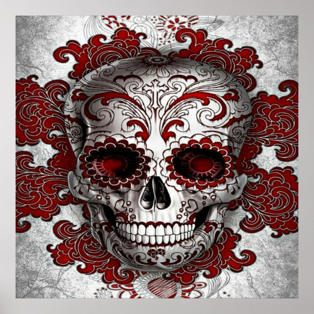 Sugar Skull Poster In Red (Front)