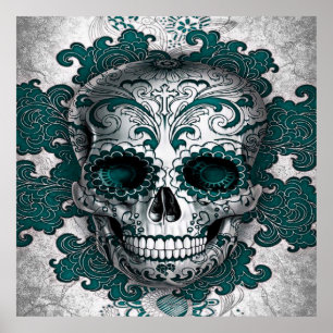 Sugar Skull Poster In Teal