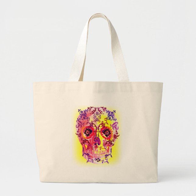 SUGAR SKULL PSYCHEDELIC PRINT LARGE TOTE BAG (Front)