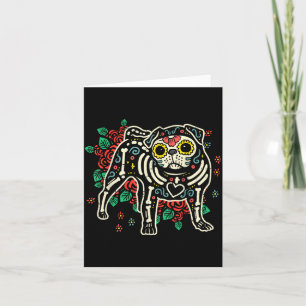 Sugar Skull Pug Dia De Los Muertos Halloween Dog Card