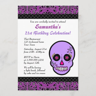 Sugar Skull Purple and Black Birthday Invite