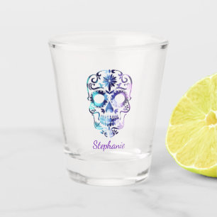 Sugar Skull Purple and Blue Ombre Personalised Shot Glass