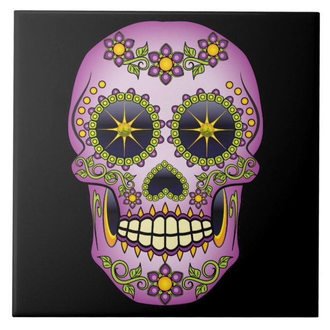 Sugar Skull Purple Floral Tile (Front)